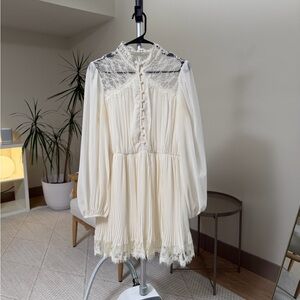 Women's | ASOS DESIGN Lace Insert Pleated Mini Dress Ivory | Size 10